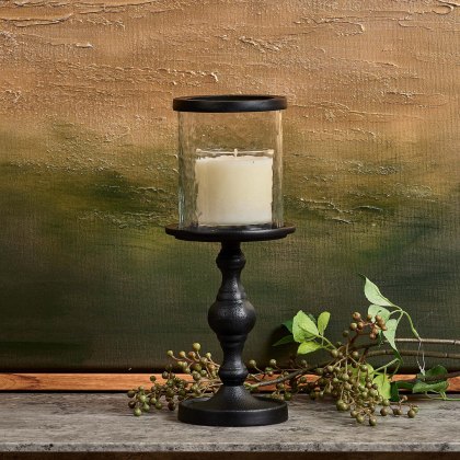 Candle Stand with Glass in Black - Small Candle Stand with Glass in Black - Small