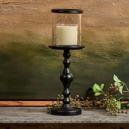 Candle Stand with Glass in Black - Large Candle Stand with Glass in Black - Large