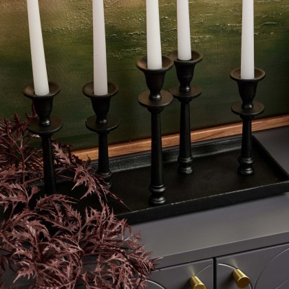 Candle Holder Tray with Five Candle Holders in Black