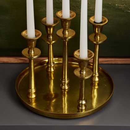 Round Candle Holder Tray with Five Candle Holders in Gold