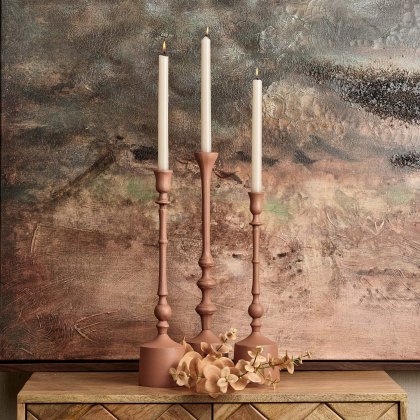 Metal Taper Trio Candle Stick in Matt Peach - Small