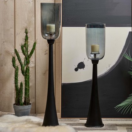 Hurricane Pillar Candle Stand in Matt Black - Small