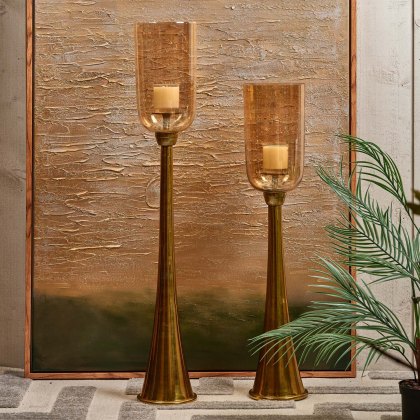 Hurricane Pillar Candle Stand in Gold - Small