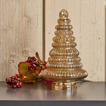 Evergreen Tree Glass Ornament in Gold Luster Evergreen Tree Glass Ornament in Gold Luster