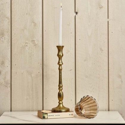 Heptagon Candle Stick in Gold with Removable Lotus Bell Tealight Holder in Brown 37.5cm