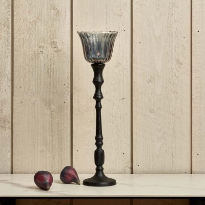 Heptagon Candle Stick in Black with Removable Lotus Bell Tealight Holder in Grey 37.5cm Heptagon Candle Stick in Black with Removable Lotus Bell Tealight Holder in Grey 37.5cm