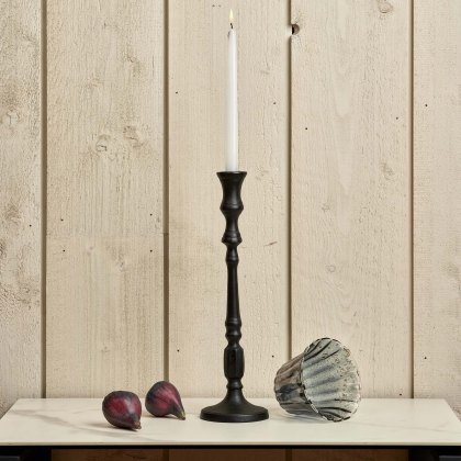 Heptagon Candle Stick in Black with Removable Lotus Bell Tealight Holder in Grey 37.5cm