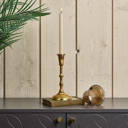 Candle Stick in Light Gold with Removable Taper Bell Teaight Holder in Brown