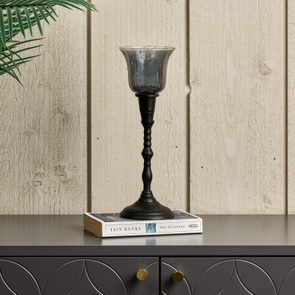 Candle Stick in Black with Removable Taper Bell Tealight Holder in Grey Candle Stick in Black with Removable Taper Bell Tealight Holder in Grey