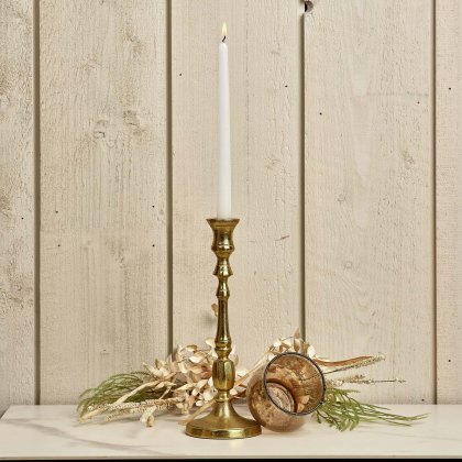 Heptagon Candle Stick in Gold with Removable Chimney Bell Tealight Holder in Brown 29cm