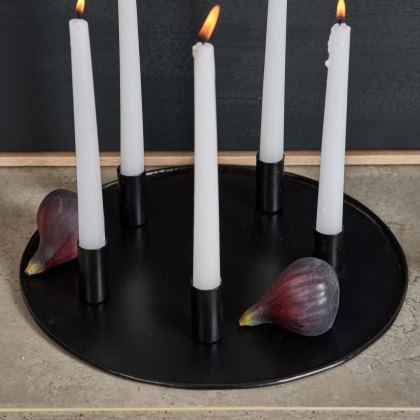 Magentic Metal Candle Holder Tray w/5 holders in Matt Black