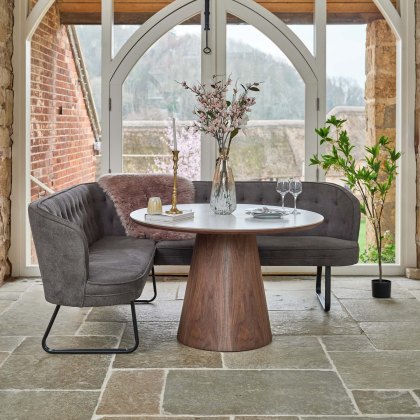 Sutton 120cm Round Dining Table - Walnut with Frampton Corner Bench in Anthracite RHF