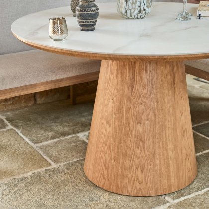 Sutton 120cm Round Dining Table - Ash with Hampton Corner Bench RHF