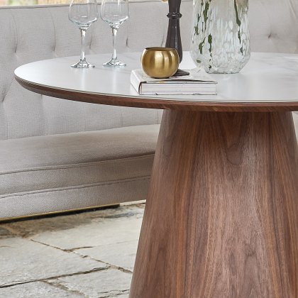 Sutton 120cm Round Dining Table - Walnut with Frampton Corner Bench in White LHF