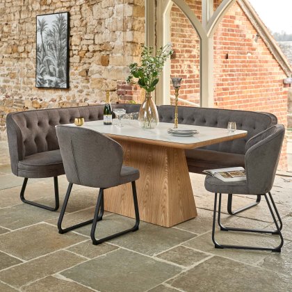 Sutton 160cm Dining Table - Ash with Frampton Corner Bench RHF & 2x Frampton Chairs in Anthracite Sutton 160cm Dining Table - Ash with Frampton Corner Bench RHF & 2x Frampton Chairs in Anthracite