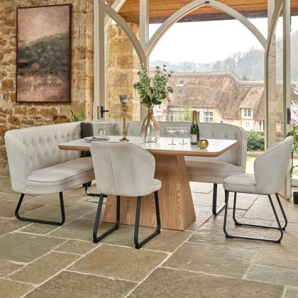 Sutton 160cm Dining Table - Ash with Frampton Corner Bench RHF & 2x Frampton Chairs in White Sutton 160cm Dining Table - Ash with Frampton Corner Bench RHF & 2x Frampton Chairs in White