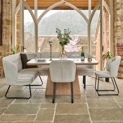 Sutton 160cm Dining Table - Ash with Frampton Corner Bench RHF & 2x Frampton Chairs in White