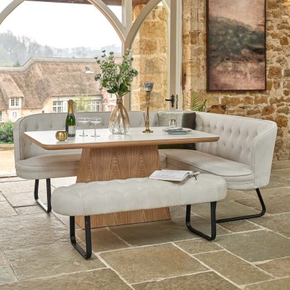 Sutton 160cm Dining Table - Ash with Frampton Corner Bench LHF & Flat Bench in White Sutton 160cm Dining Table - Ash with Frampton Corner Bench LHF & Flat Bench in White