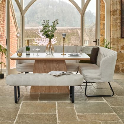 Sutton 160cm Dining Table - Ash with Frampton Corner Bench LHF & Flat Bench in White