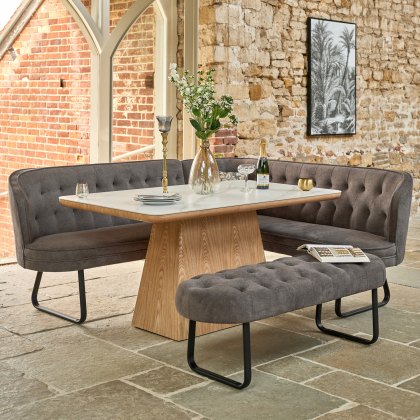 Sutton 160cm Dining Table - Ash with Frampton Corner Bench LHF & Flat Bench in Anthracite