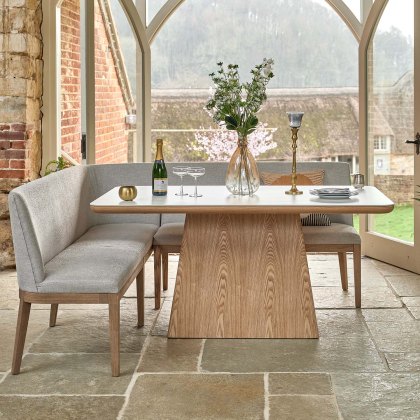 Sutton 160cm Dining Table - Ash with Hampton Corner Bench in Grey LHF