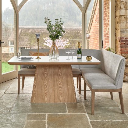 Sutton 160cm Dining Table - Ash with Hampton Corner Bench in Grey RHF