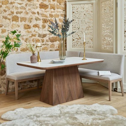 Sutton 160cm Dining Table - Walnut with Hampton Corner Bench in Grey LHF Sutton 160cm Dining Table - Walnut with Hampton Corner Bench in Grey LHF