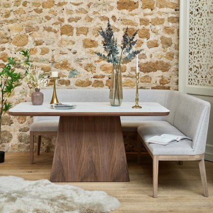 Sutton 160cm Dining Table - Walnut with Hampton Corner Bench in Grey LHF