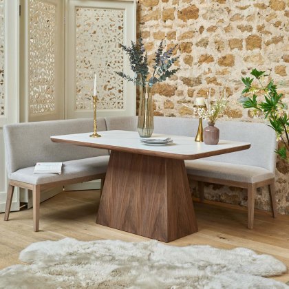 Sutton 160cm Dining Table - Walnut with Hampton Corner Bench in Grey RHF Sutton 160cm Dining Table - Walnut with Hampton Corner Bench in Grey RHF