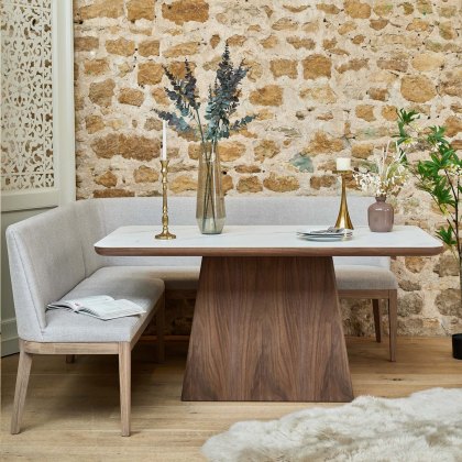 Sutton 160cm Dining Table - Walnut with Hampton Corner Bench in Grey RHF