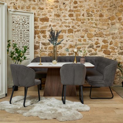 Sutton 160cm Dining Table - Walnut with Frampton Corner Bench LHF & 2x Frampton Chairs in Anthracite Sutton 160cm Dining Table - Walnut with Frampton Corner Bench LHF & 2x Frampton Chairs in Anthracite