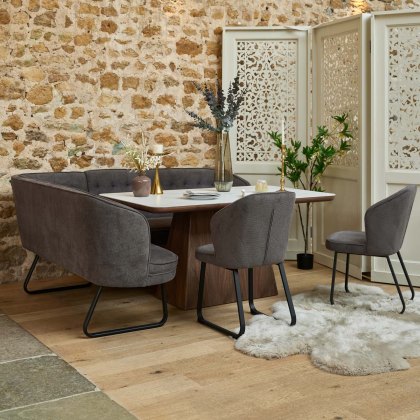 Sutton 160cm Dining Table - Walnut with Frampton Corner Bench RHF & 2x Frampton Chairs in Anthracite Sutton 160cm Dining Table - Walnut with Frampton Corner Bench RHF & 2x Frampton Chairs in Anthracite