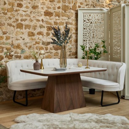 Sutton 160cm Dining Table - Walnut with Frampton Corner Bench in White LHF Sutton 160cm Dining Table - Walnut with Frampton Corner Bench in White LHF