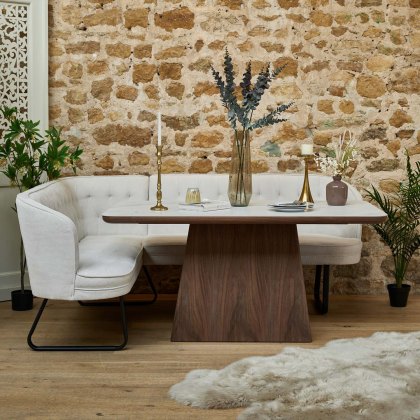 Sutton 160cm Dining Table - Walnut with Frampton Corner Bench in White RHF