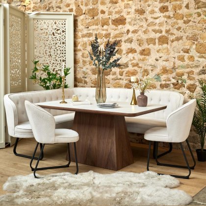 Sutton 160cm Dining Table - Walnut with Frampton Corner Bench RHF & 2x Frampton Chairs in White