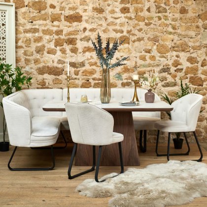 Sutton 160cm Dining Table - Walnut with Frampton Corner Bench RHF & 2x Frampton Chairs in White Sutton 160cm Dining Table - Walnut with Frampton Corner Bench RHF & 2x Frampton Chairs in White