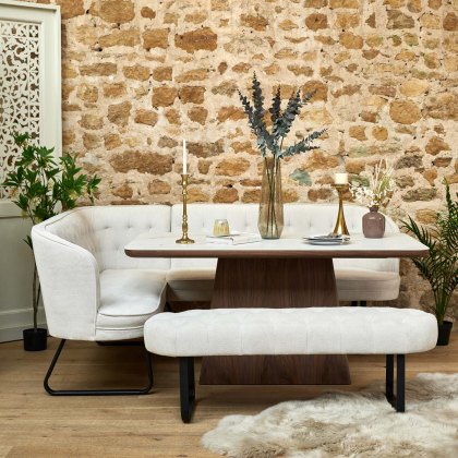 Sutton 160cm Dining Table - Walnut with Frampton Corner Bench RHF & Flat Bench in White Sutton 160cm Dining Table - Walnut with Frampton Corner Bench RHF & Flat Bench in White