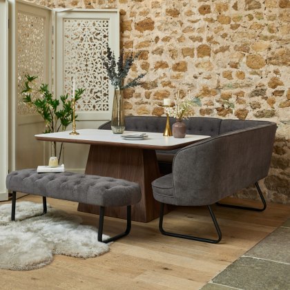 Sutton 160cm Dining Table - Walnut with Frampton Corner Bench LHF & Flat Bench in Anthracite Sutton 160cm Dining Table - Walnut with Frampton Corner Bench LHF & Flat Bench in Anthracite