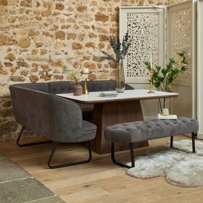 Sutton 160cm Dining Table - Walnut with Frampton Corner Bench RHF & Flat Bench in Anthracite Sutton 160cm Dining Table - Walnut with Frampton Corner Bench RHF & Flat Bench in Anthracite