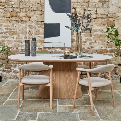 Sutton 200cm Dining Table - Ash with 4x Albi Chairs in Beige with Oiled Oak Legs Sutton 200cm Dining Table - Ash with 4x Albi Chairs in Beige with Oiled Oak Legs