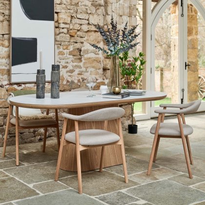 Sutton 200cm Dining Table - Ash with 4x Albi Chairs in Beige with Oiled Oak Legs