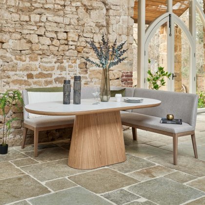 Sutton 200cm Dining Table - Ash with Hampton Corner Bench in Grey LHF