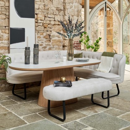 Sutton 200cm Dining Table - Ash with Frampton Corner Bench LHF & Flat Bench in White Sutton 200cm Dining Table - Ash with Frampton Corner Bench LHF & Flat Bench in White