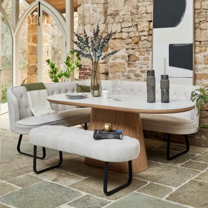 Sutton 200cm Dining Table - Ash with Frampton Corner Bench RHF & Flat Bench in White Sutton 200cm Dining Table - Ash with Frampton Corner Bench RHF & Flat Bench in White