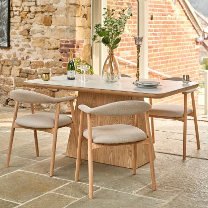 Sutton 160cm Dining Table - Ash with 4x Albi Chairs in Beige with Oiled Oak Legs Sutton 160cm Dining Table - Ash with 4x Albi Chairs in Beige with Oiled Oak Legs