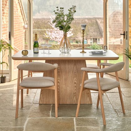 Sutton 160cm Dining Table - Ash with 4x Albi Chairs in Beige with Oiled Oak Legs