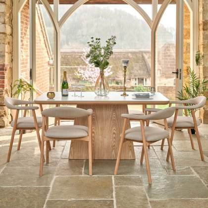 Sutton 160cm Dining Table - Ash with 6x Albi Chairs in Beige with Oiled Oak Legs