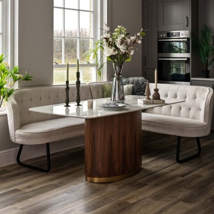 West Bay Dining Table 180cm with Frampton Corner Bench LHF and Low Bench in White West Bay Dining Table 180cm with Frampton Corner Bench LHF and Low Bench in White