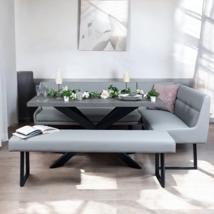 Jupiter 180cm - Faux Concrete - Dining Table & LHF Corner Bench with Flat Bench in Light Grey Jupiter 180cm - Faux Concrete - Dining Table & LHF Corner Bench with Flat Bench in Light Grey