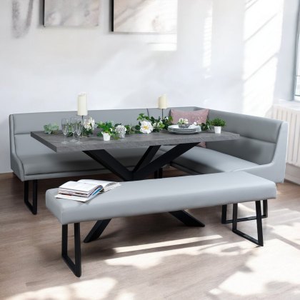 Jupiter 180cm - Faux Concrete - Dining Table & LHF Corner Bench with Flat Bench in Light Grey Jupiter 180cm - Faux Concrete - Dining Table & LHF Corner Bench with Flat Bench in Light Grey